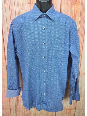 Johnston & Murphy Mens Blue Geometric Print Dress Shirt Large